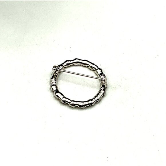 Vintage Rhinestone Circle Brooch Pin Silver-Tone - Picture 3 of 3